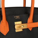 Pre-owned Hermes Special Order (HSS) Birkin 30 Black and Orange Chevre Brushed Gold Hardware