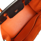 Pre-owned Hermes Special Order (HSS) Birkin 30 Black and Orange Chevre Brushed Gold Hardware