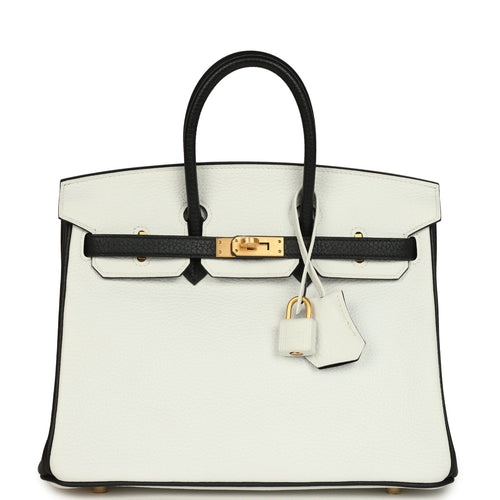Hermes Special Order (HSS) Birkin 25 Bi-Color White and Black Clemence Brushed Gold Hardware