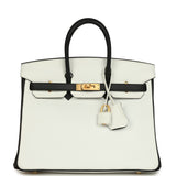 Hermes Special Order (HSS) Birkin 25 Bi-Color White and Black Clemence Brushed Gold Hardware