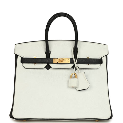 Hermes Special Order (HSS) Birkin 25 Bi-Color White and Black Clemence Brushed Gold Hardware