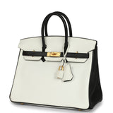 Hermes Special Order (HSS) Birkin 25 Bi-Color White and Black Clemence Brushed Gold Hardware