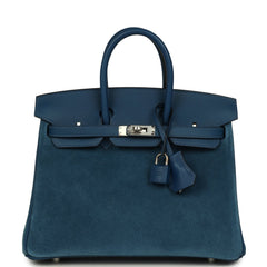 Hermes Birkin 25 Bleu Thalassa Grizzly and Deep Bleu Swift Palladium Hardware