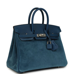 Hermes Birkin 25 Bleu Thalassa Grizzly and Deep Bleu Swift Palladium Hardware