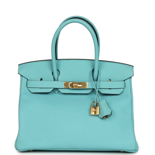 Hermes Birkin 30 Bleu Atoll Clemence Gold Hardware