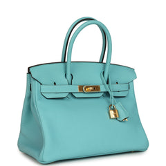 Hermes Birkin 30 Bleu Atoll Clemence Gold Hardware