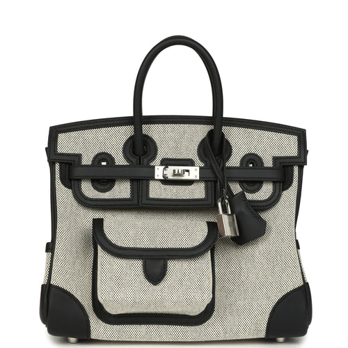 Hermes Birkin 25 Cargo Ecru-Black Toile H Canvas and Black Swift Palladium Hardware