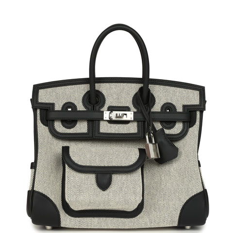 Hermes Birkin 25 Cargo Ecru-Black Toile H Canvas and Black Swift Palladium Hardware