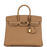 Pre-owned Hermes Birkin 25 Chai Togo Gold Hardware