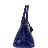 Pre-owned Hermes Birkin 30 Bleu Electric Shiny Porosus Crocodile Gold Hardware
