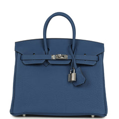Hermes Birkin 25 Bleu Tie Togo Palladium Hardware