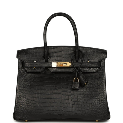 Hermes Birkin 30 Black Matte Porosus Crocodile Gold Hardware