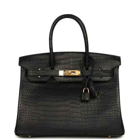 Hermes Birkin 30 Black Matte Porosus Crocodile Gold Hardware