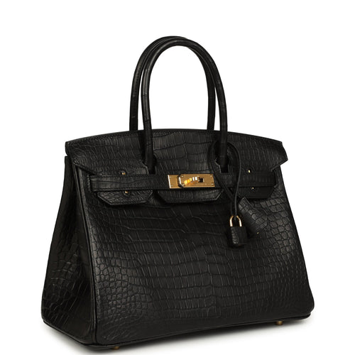 Hermes Birkin 30 Black Matte Porosus Crocodile Gold Hardware