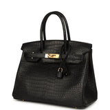 Hermes Birkin 30 Black Matte Porosus Crocodile Gold Hardware