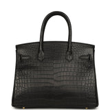 Hermes Birkin 30 Black Matte Porosus Crocodile Gold Hardware