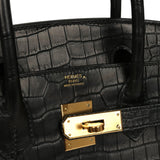Hermes Birkin 30 Black Matte Porosus Crocodile Gold Hardware