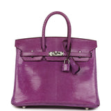 Pre-owned Hermes Birkin 25 Violet Varanus Niloticus Lizard Palladium Hardware