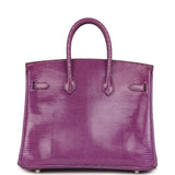 Pre-owned Hermes Birkin 25 Violet Varanus Niloticus Lizard Palladium Hardware