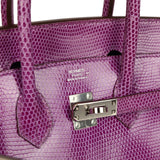 Pre-owned Hermes Birkin 25 Violet Varanus Niloticus Lizard Palladium Hardware