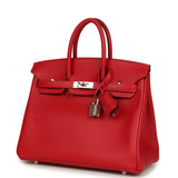 Pre-owned Hermes Birkin 25 Rouge Casaque Epsom Palladium Hardware