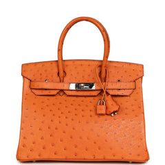 Pre-owned Hermes Birkin 30 Tangerine Ostrich Palladium Hardware