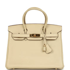 Pre-owned Hermes Birkin 30 Parchemin Clemence Gold Hardware