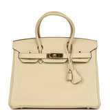 Pre-owned Hermes Birkin 30 Parchemin Clemence Gold Hardware