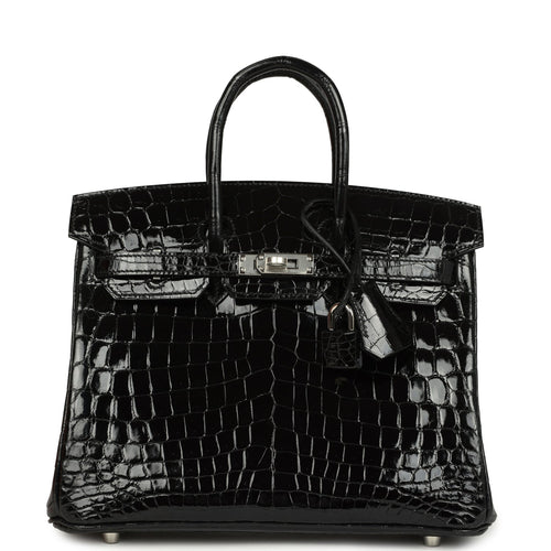 Hermes Birkin 25 Black Shiny Niloticus Crocodile Palladium Hardware