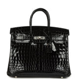 Hermes Birkin 25 Black Shiny Niloticus Crocodile Palladium Hardware - Thumbnail View 1