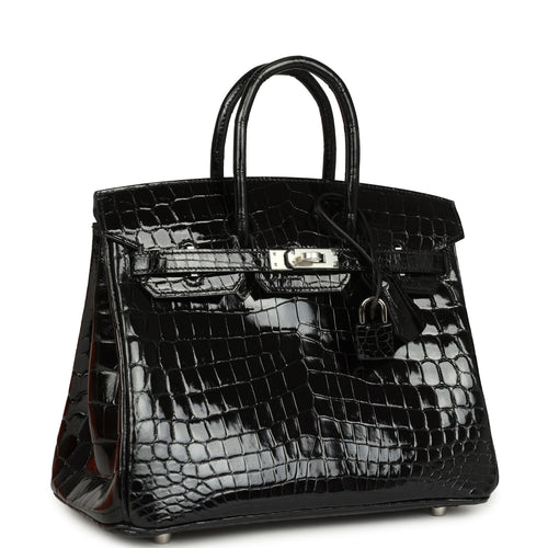 Hermes Birkin 25 Black Shiny Niloticus Crocodile Palladium Hardware