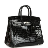 Hermes Birkin 25 Black Shiny Niloticus Crocodile Palladium Hardware - Thumbnail View 2