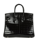 Hermes Birkin 25 Black Shiny Niloticus Crocodile Palladium Hardware - Thumbnail View 4