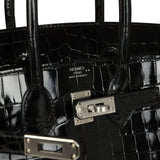 Hermes Birkin 25 Black Shiny Niloticus Crocodile Palladium Hardware - Thumbnail View 7