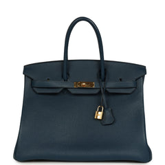 Pre-owned Hermes Birkin 35 Bleu De Prusse Togo Gold Hardware