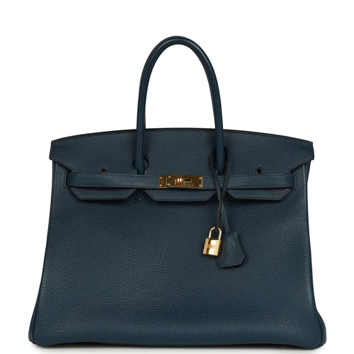 Pre-owned Hermes Birkin 35 Bleu De Prusse Togo Gold Hardware