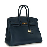 Pre-owned Hermes Birkin 35 Bleu De Prusse Togo Gold Hardware