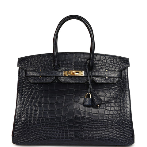 Hermes Birkin 35 Bleu Indigo Matte Alligator Gold Hardware