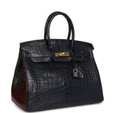 Hermes Birkin 35 Bleu Indigo Matte Alligator Gold Hardware