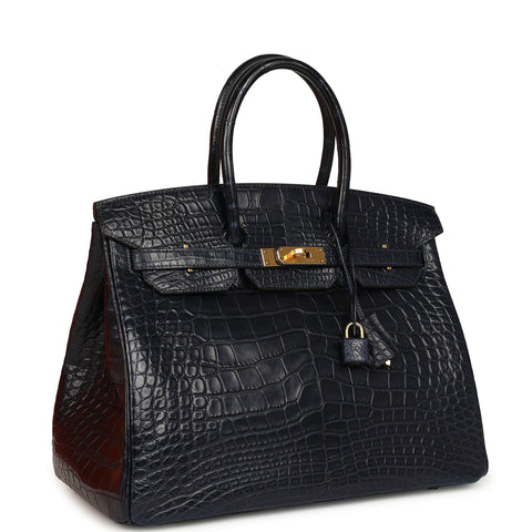 Hermes Birkin 35 Bleu Indigo Matte Alligator Gold Hardware