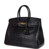 Hermes Birkin 35 Bleu Indigo Matte Alligator Gold Hardware