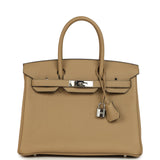 Pre-owned Hermes Birkin 30 Poussiere Togo Palladium Hardware