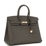Hermes Special Order (HSS) Birkin 35 Etain Verso Togo Rose Gold Hardware