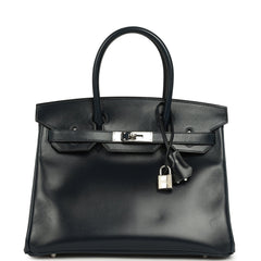 Pre-owned Hermes Birkin 30 Bleu Marine Box Palladium Hardware