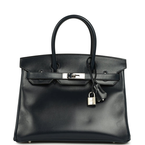 Pre-owned Hermes Birkin 30 Bleu Marine Box Palladium Hardware