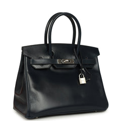 Pre-owned Hermes Birkin 30 Bleu Marine Box Palladium Hardware