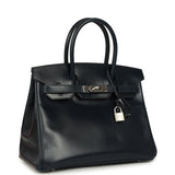 Pre-owned Hermes Birkin 30 Bleu Marine Box Palladium Hardware