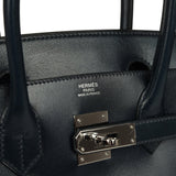 Pre-owned Hermes Birkin 30 Bleu Marine Box Palladium Hardware