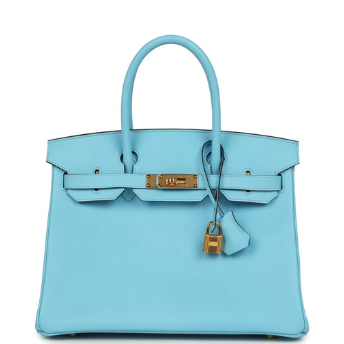 Pre-owned Hermes Birkin 30 Celeste Epsom Gold Hardware