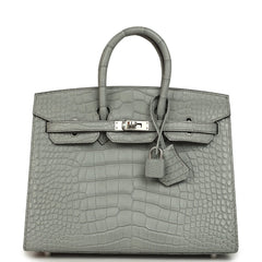 Hermes Birkin Sellier 25 Gris Ciment Matte Alligator Palladium Hardware